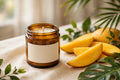 Mango Papaya soy candle in amber glass jar